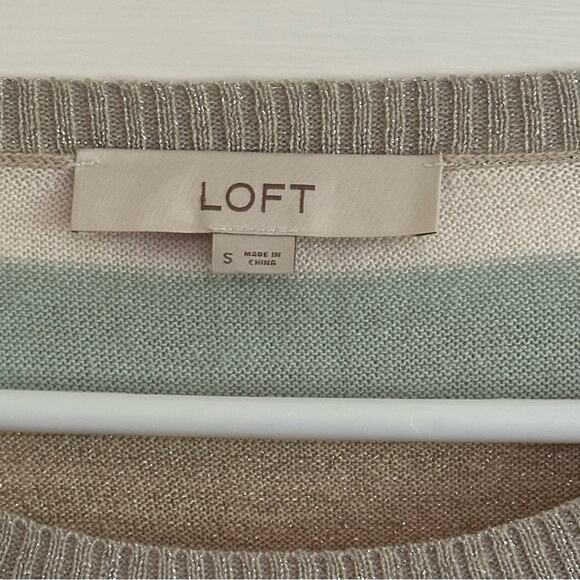 LOFT Shimmer Striped 3/4 Sleeve Sweater Size Small Lightweight Metallic Silver - Picture 6 of 6